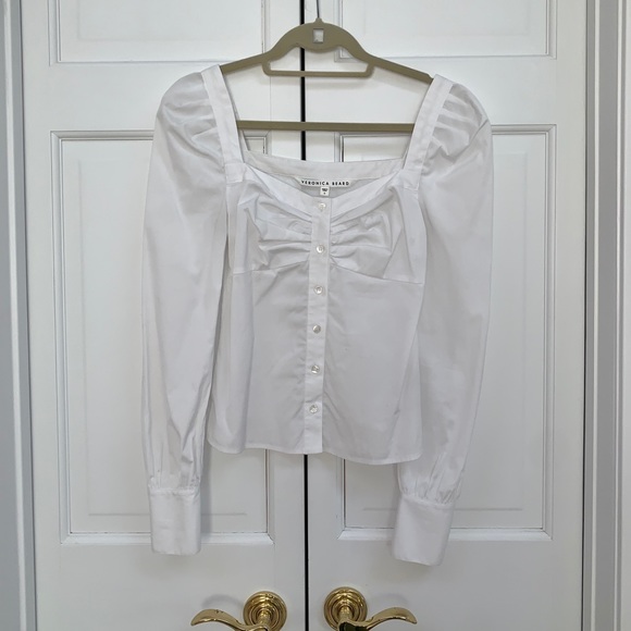Veronica Beard Frankie White Long Sleeve Rucched Blouse - Picture 6 of 14